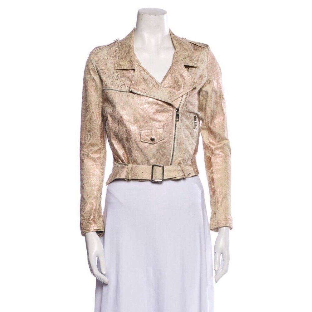 Giorgio Brato Authentic New Gold Metallic Motorcycle Biker Jacket 40 Small Italy